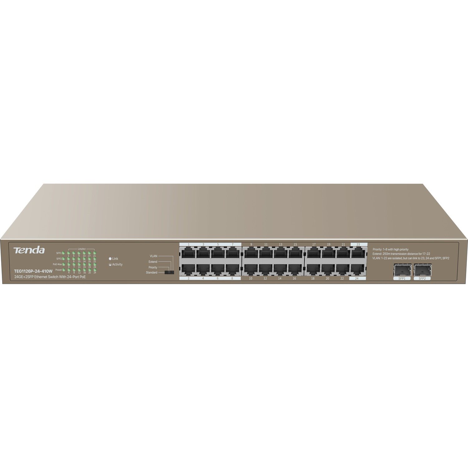 Tenda 24GE+2SFP Ethernet Switch With 24-Port PoE