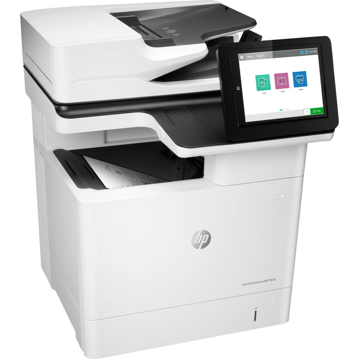 HP LaserJet M636fh Laser Multifunction Printer-Monochrome-Copier/Fax/Scanner-75 ppm Mono Print-1200x1200 Print-Automatic Duplex Print-300000 Pages Monthly-650 sheets Input-Color Scanner-600 Optical Scan-Monochrome Fax-Gigabit Ethernet