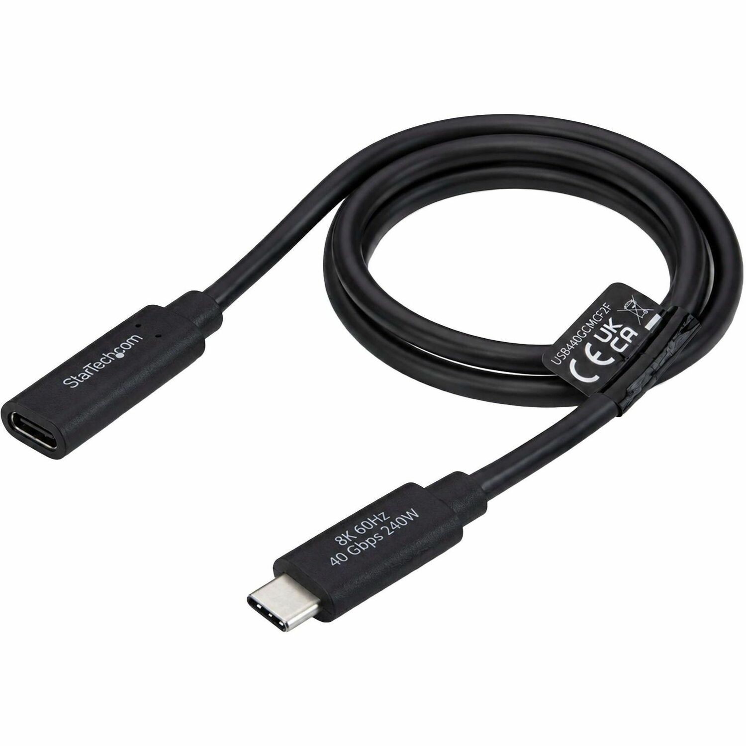 StarTech 2ft (60cm) USB4 Extension Cable, 40Gbps, 240W, 8K 60Hz/4K 240Hz, USB-C Male to Female Extender Cord, Thunderbolt 4 Compatible