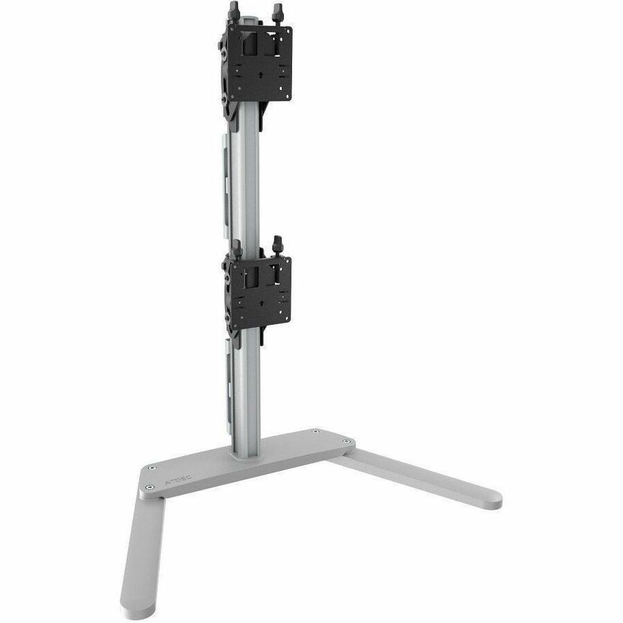 ATDEC FREESTANDING HEAVY DUTY VERTICAL DUAL MONITOR MOUNT - SILVER