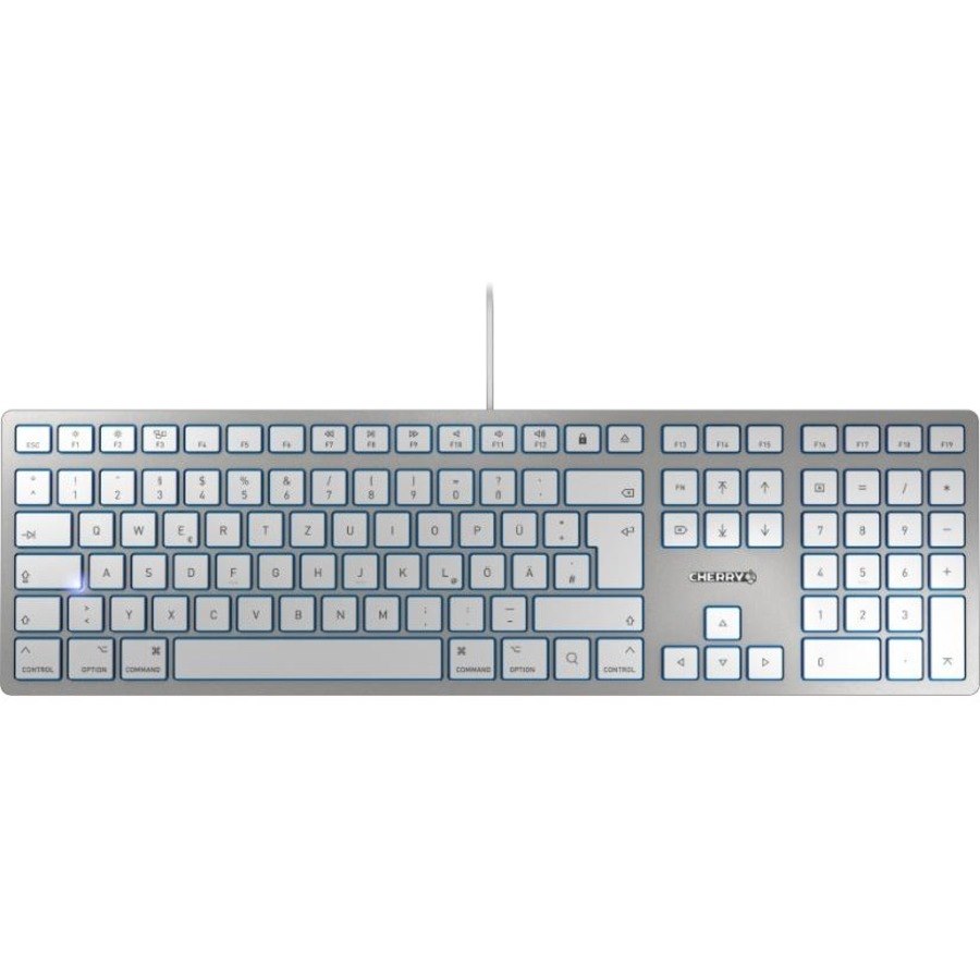 CHERRY KC 6000 SLIM Keyboard - Cable Connectivity - USB Type A Interface - German - Silver