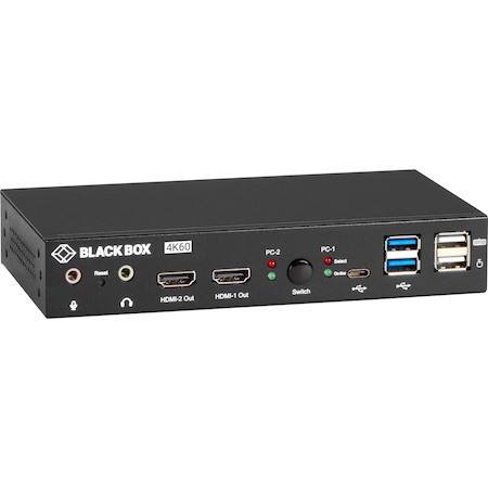Black Box KVM Switch - UHD 4K, Dual-Monitor, HDMI/DisplayPort, USB 3.2 Gen 1, USB Type C, Audio, 2-Port