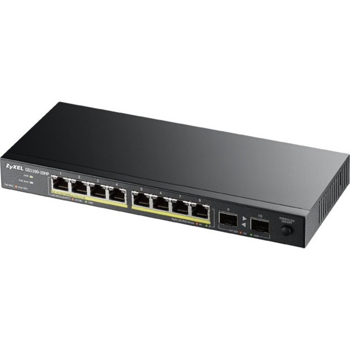 ZYXEL GS1100-10HP 8-Port Gigabit PoE Switch | 8 PoE+ Ports at 130W with 2 SFP Uplinks