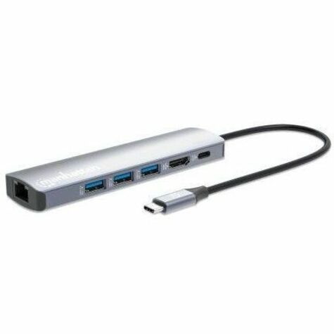 USB-C Dock/Hub, Ports (x6): Ethernet, HDMI, USB-A (x3) and USB-C, With Power Delivery (100W) to USB-C Port (Note additional USB-C wall charger and USB-C cable needed), USB 3.2 Gen 1, All Ports can be used at the same time, Universal for all devices