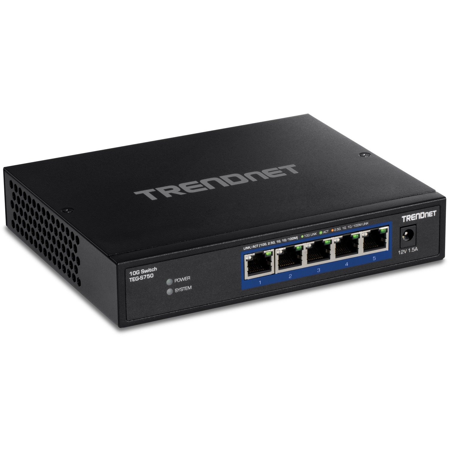 TRENDnet 5-Port 10G Switch, 5 x 10G RJ-45 Ports, 100Gbps Switching Capacity, Supports 2.5G and 5G-BASE-T Connections, Lifetime Protection, Black, TEG-S750