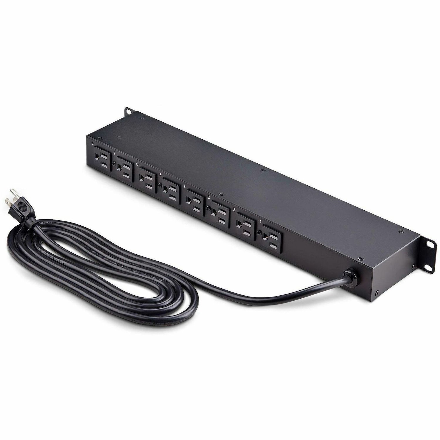 StarTech.com 8-Outlet Horizontal Rack Mount PDU, 1U Power Strip, Outlet On/Off Switches, 15A Circuit Breaker, 8ft/2.4m Cord, NEMA 5-15P/R