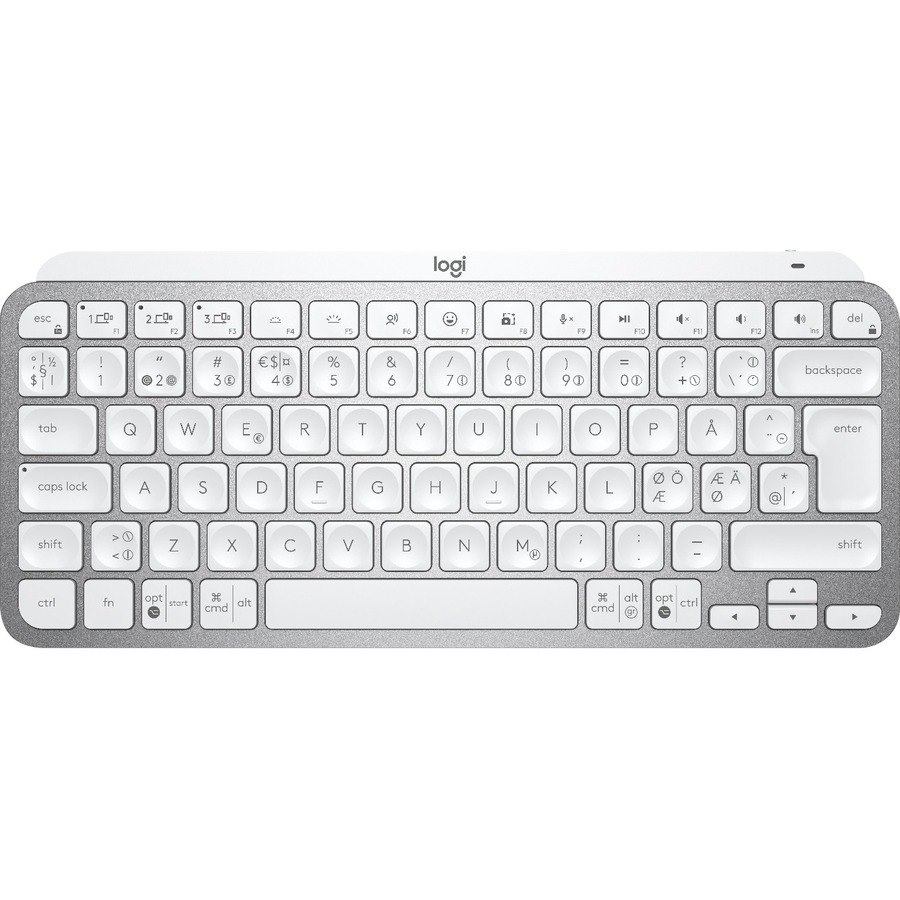 Logitech MX Keys Mini Keyboard - Wireless Connectivity - LED - Danish, Swedish, Finnish, Nordic, Norwegian - QWERTY Layout - Pale Gray