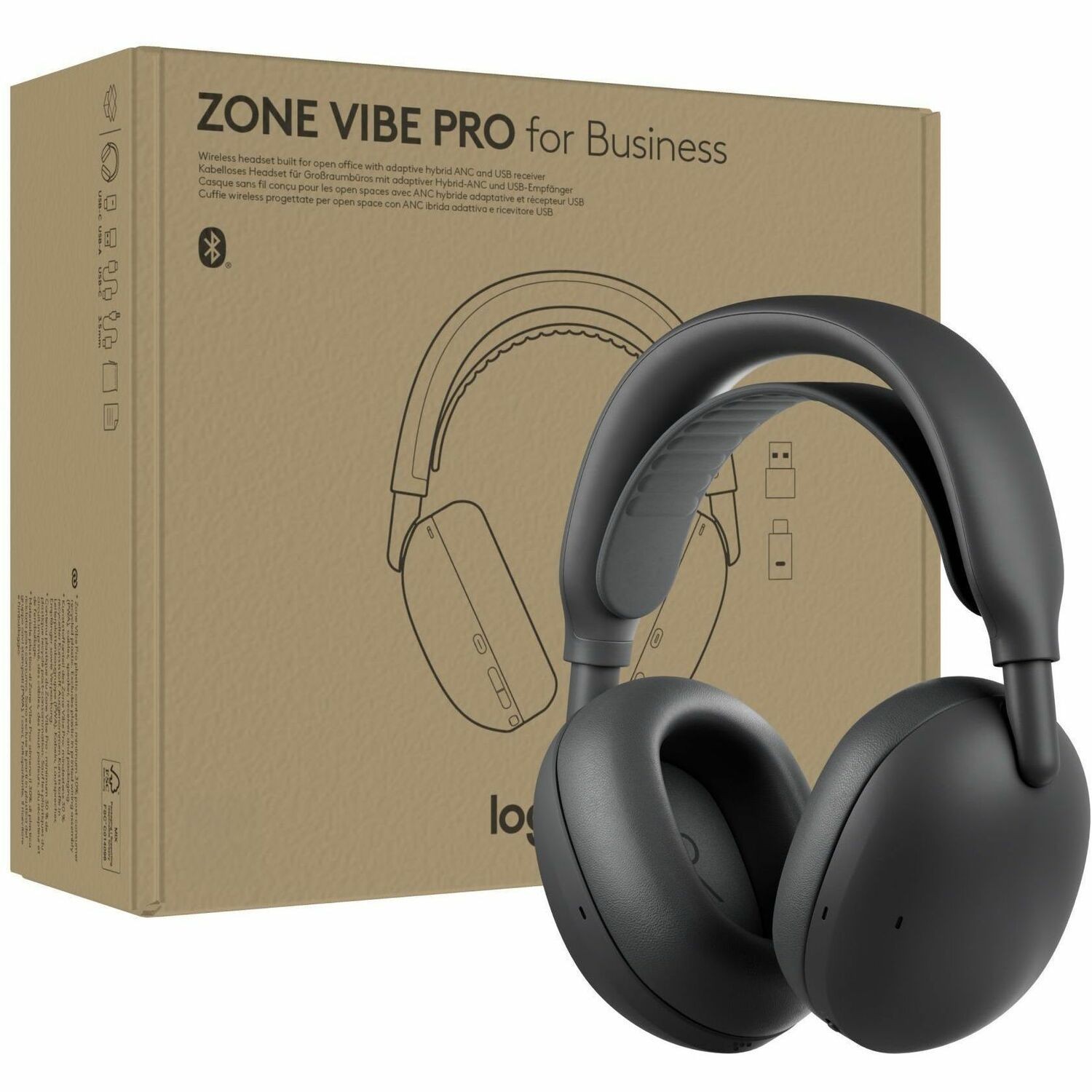 Logitech Zone Vibe Pro for Business Noise-Canceling Wireless Headset, Adaptive Hybrid ANC, Graphite