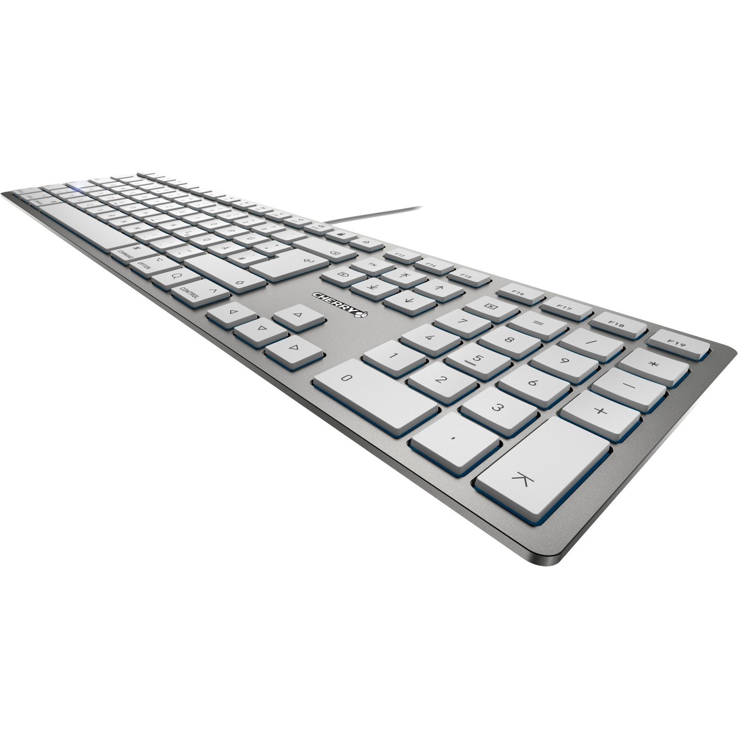 CHERRY KC 6000 SLIM Keyboard - Cable Connectivity - USB Interface - English (US) - Silver, White