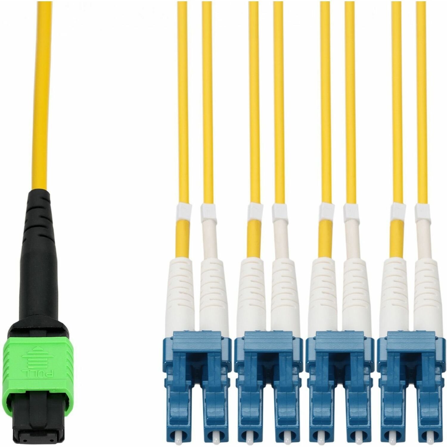 AddOn 10m MPO/APC to 4xLC/UPC Duplex Yellow OS2 LSZH 8-Strand SMF Fiber Fanout Cable
