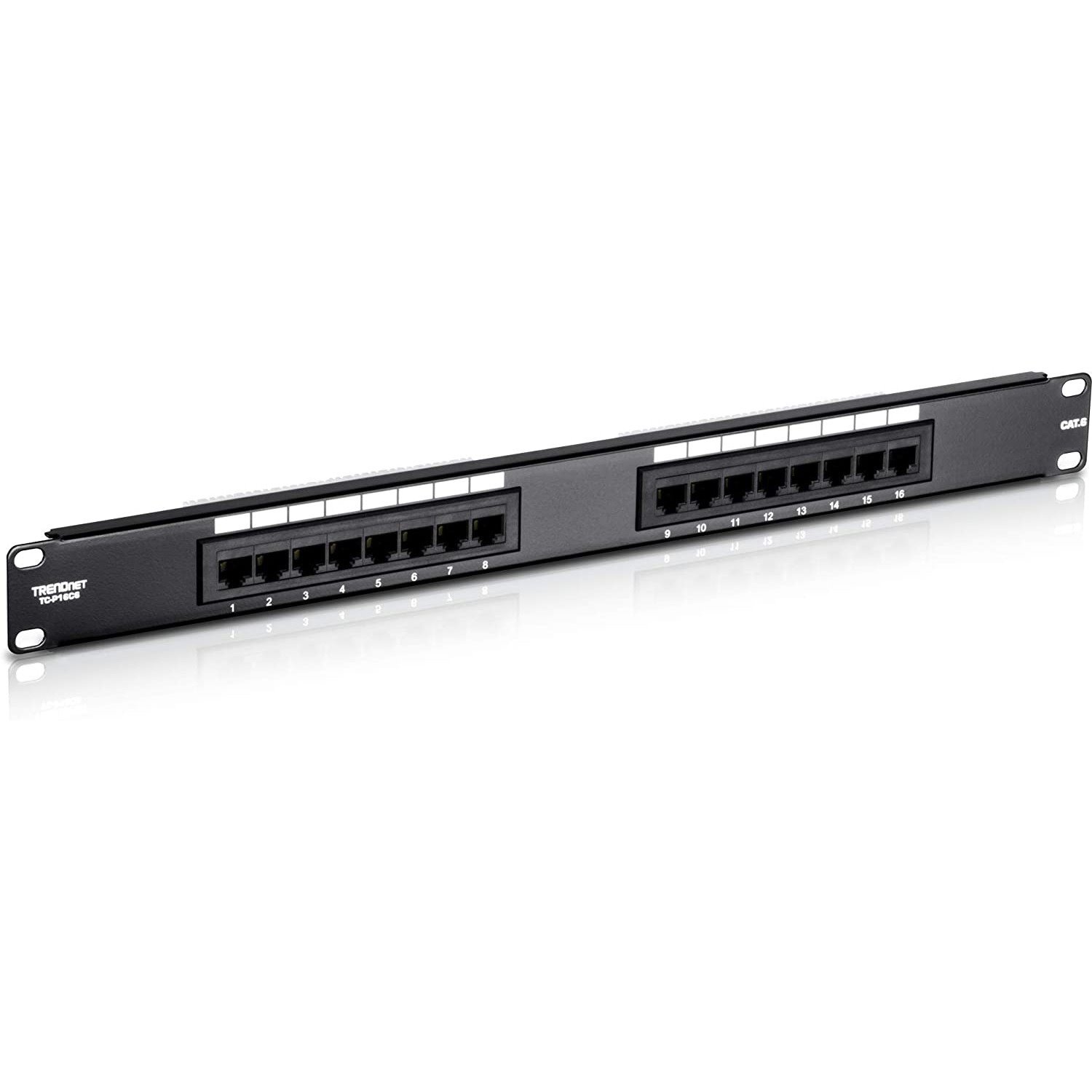 TRENDnet 16-Port Cat6 Unshielded Patch Panel, Wallmount Or Rackmount, 1U 19" , Cat3,Cat4,Cat5,Cat5e,Cat6 Compatible, 250Mhz Connection, Ideal For Copper Gigabit Ethernet Connections, Black, TC-P16C6