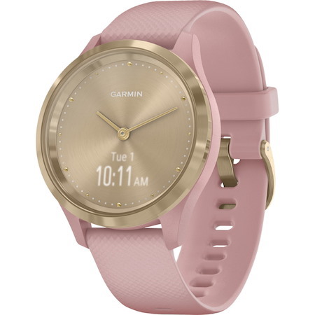 Garmin vívomove 3S GPS Watch - Round Case Shape - 39 mm Case Width - Light Gold Body Color - Dust Rose Case Color - Stainless Steel Body Material - Fiber Reinforced Polymer Case Material - Silicone Band Material