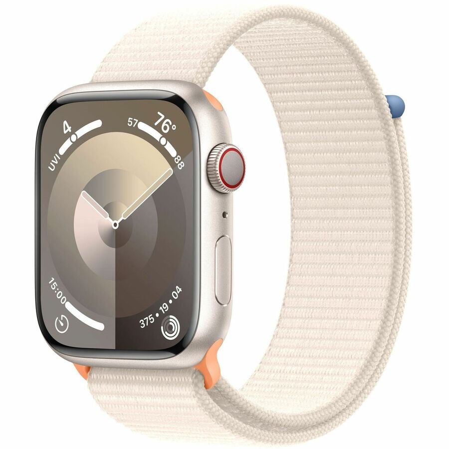 Apple Watch Series 9 Smart Watch - 45 mm Case Height - 38 mm Case Width - Starlight Case Color - Starlight Band Color - Glass Body Material - Aluminium Case Material - Wireless LAN - LTE, UMTS