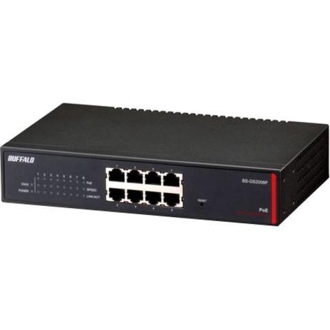 BUFFALO 8-Port Desktop Gigabit Green Ethernet High Power PoE Smart Switch (BS-GS2008P)