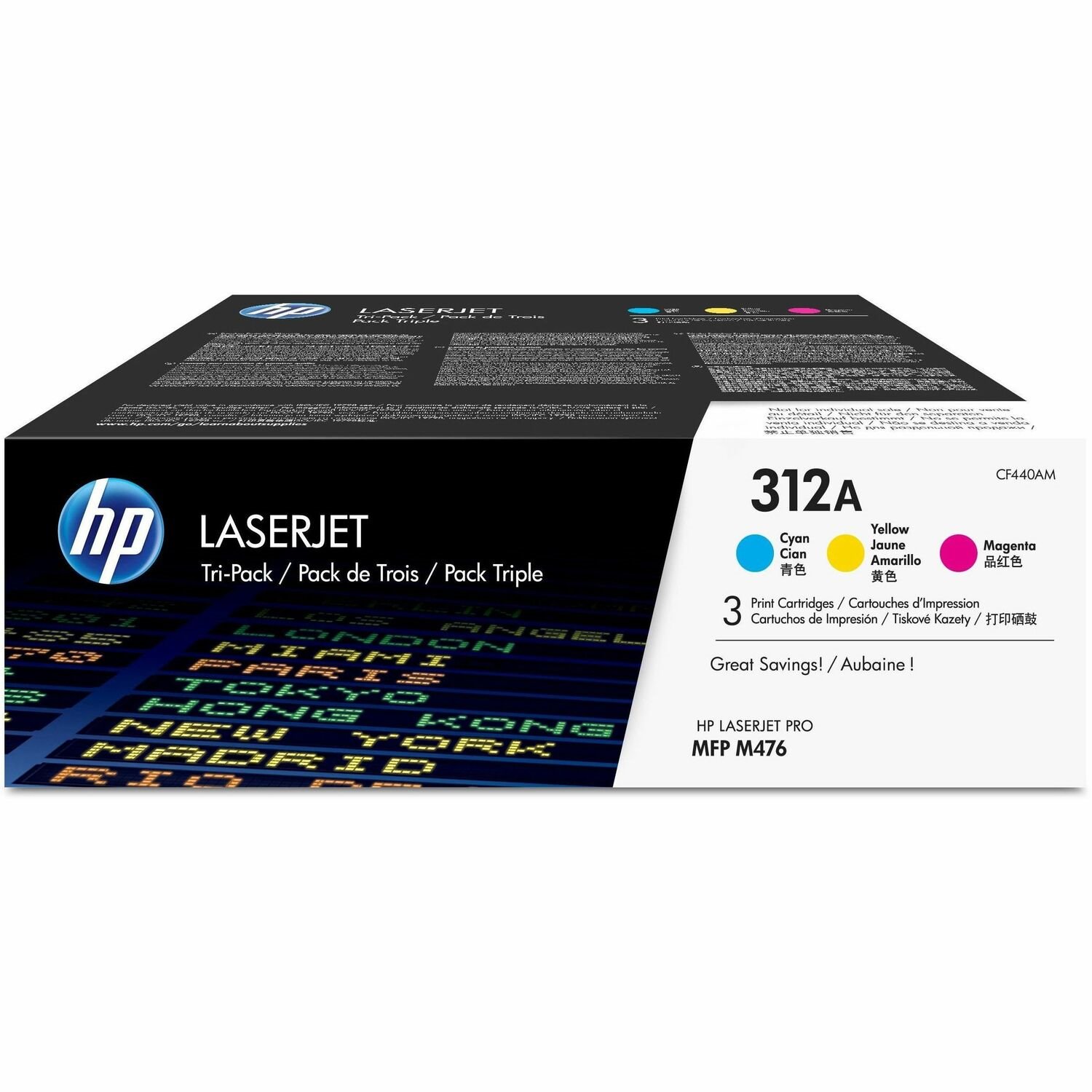 HP 312A (CF440AM) Origineel Standaard Rendement Laser Tonercartridge - Verpakking U drie stuks - Cyaan, Magenta, Geel - 1 Doos