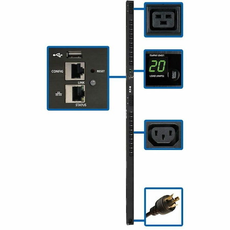 Tripp Lite by Eaton PDU 3.7kW Single-Phase Switched PDU - LX Interface 208/230V Outlets (20 C13 & 4 C19) C20/L6-20P 0U TAA