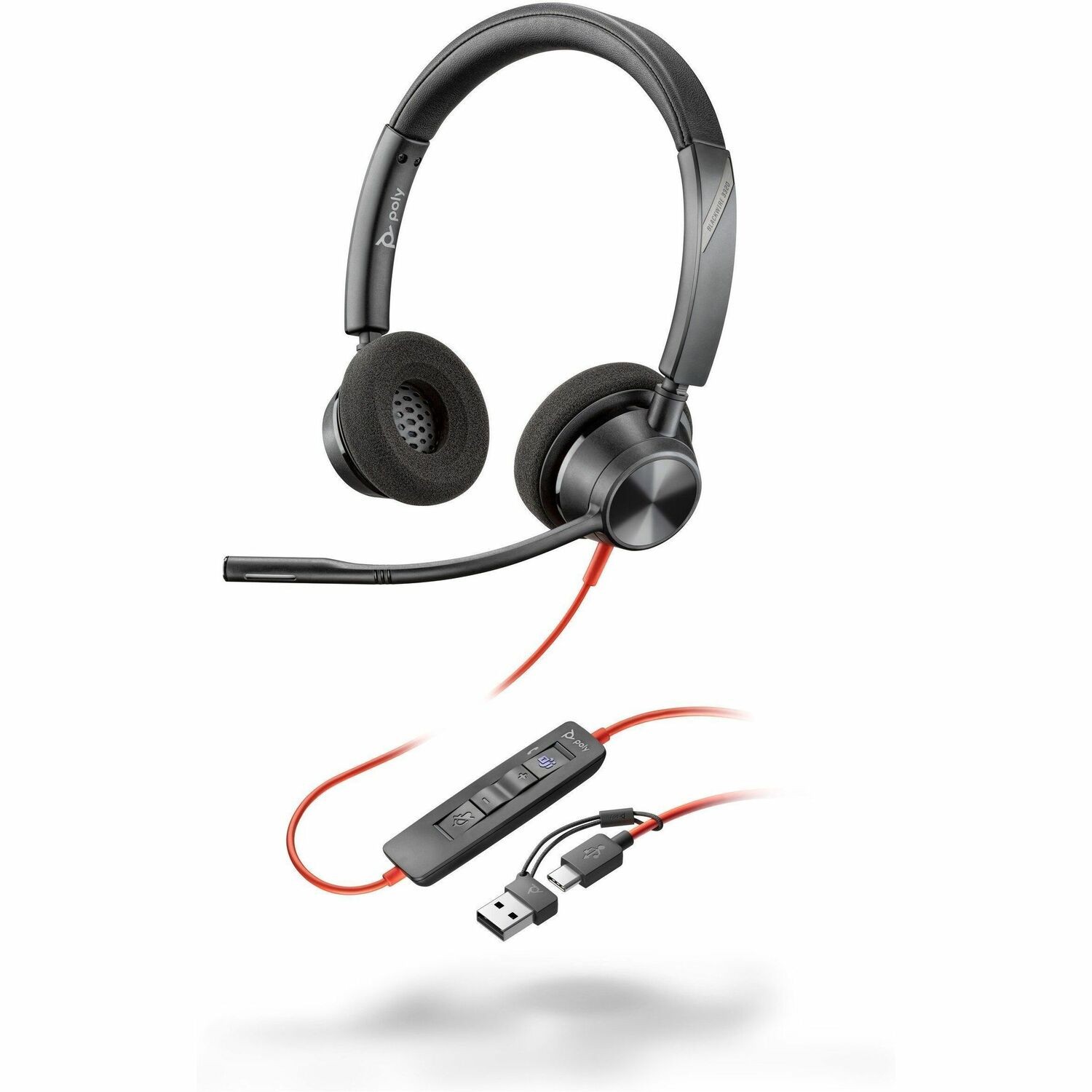 Poly Blackwire 3320 Bedraad Op het oor, Over het hoofd Stereo Headset - Zwart