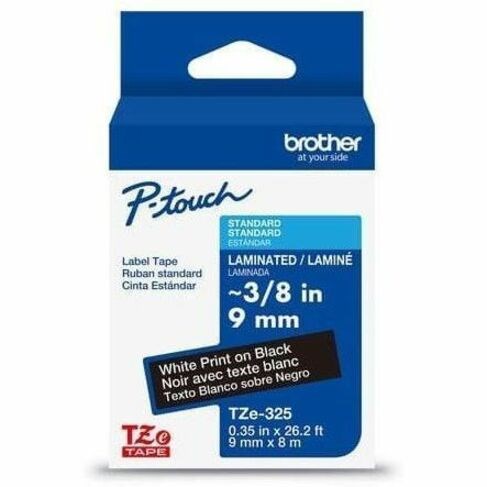 Brother Genuine P-touch TZe325 WHT on BK Label Tape, Laminated, 9mmX8m