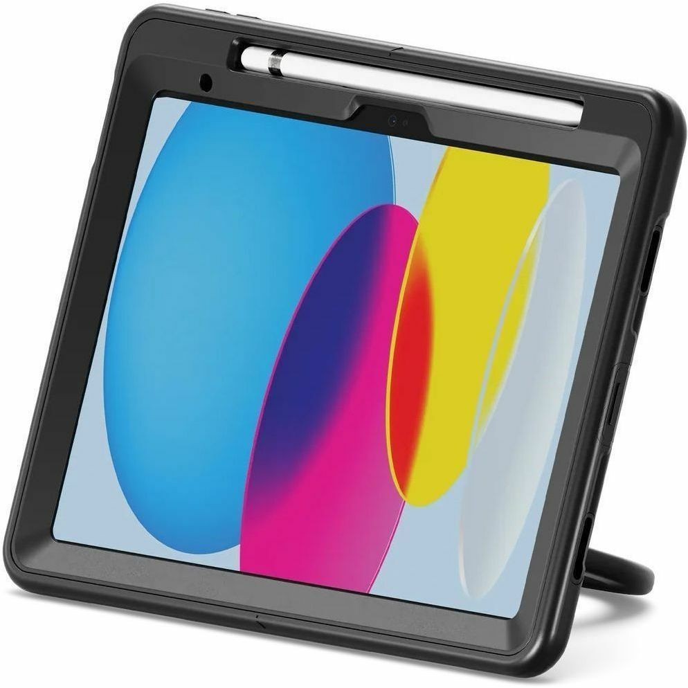 Cygnett GripStand Apple iPad (10.9') (10TH Gen) Case -Black,Built-in Screen Protector,360° Rotating Stand,Shoulder Strap,Pen Holder,2 Years Warranty
