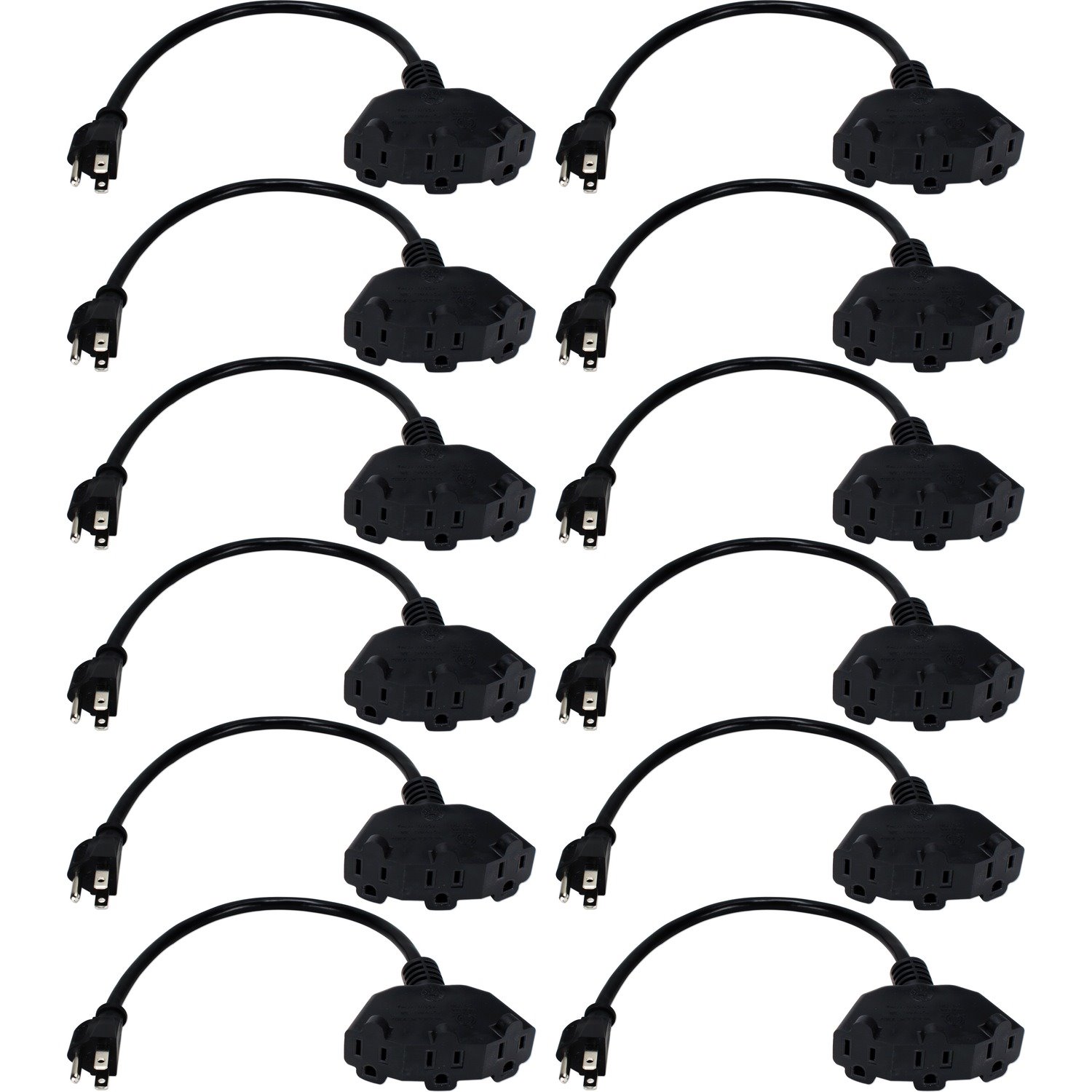 QVS 12-Pack 12 Inches 3-Outlet OutletSaver AC Power Splitter Adaptor