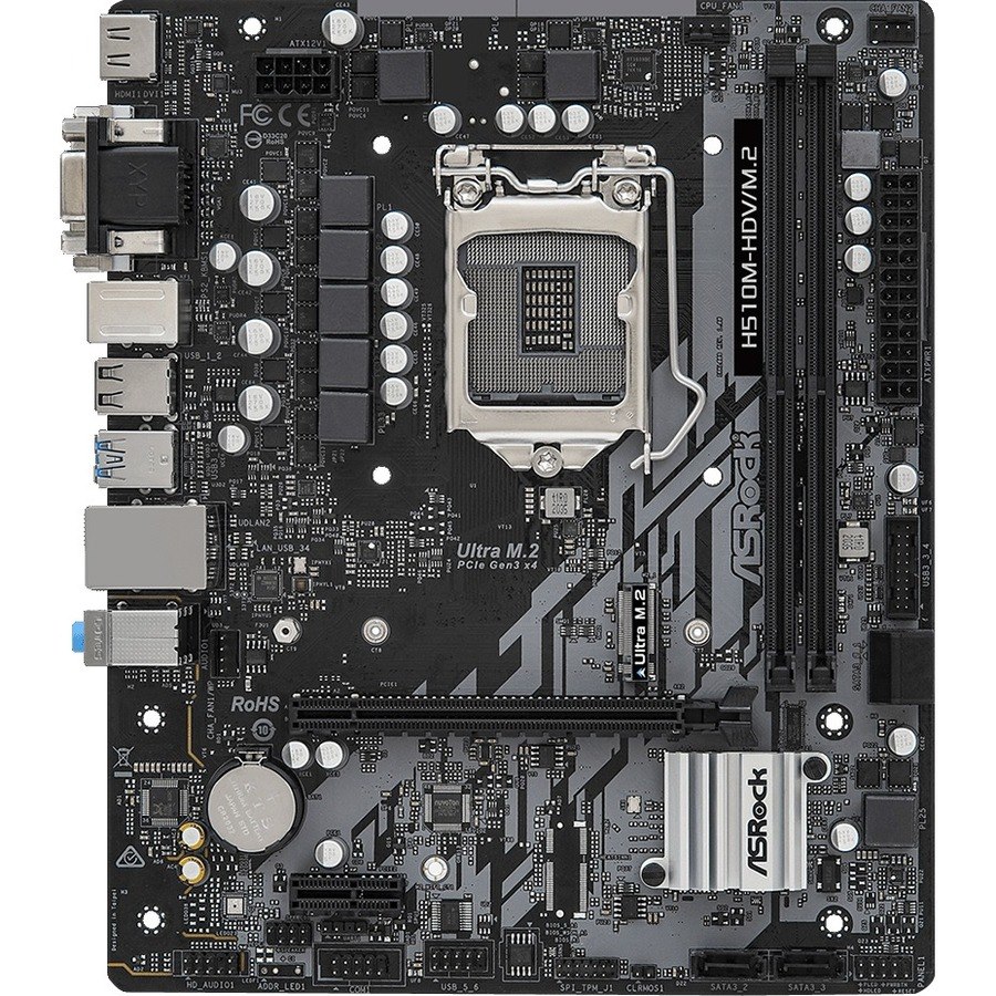 ASRock H510M-HDV/M.2 Desktop Motherboard - Intel H510 Chipset - Socket LGA-1200 - Micro ATX