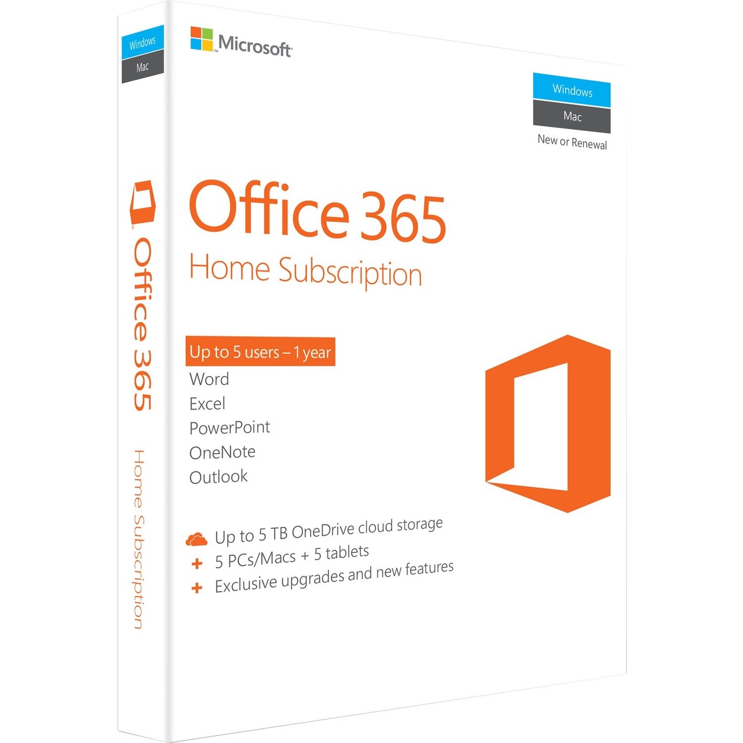 Microsoft Office 365 Home Subscription + Exclusive upgrades and new features - Up to 5 User, 5 PC/Mac, 5 Tablet, 5 TB OneDrive Cloud Storage - 1 Year