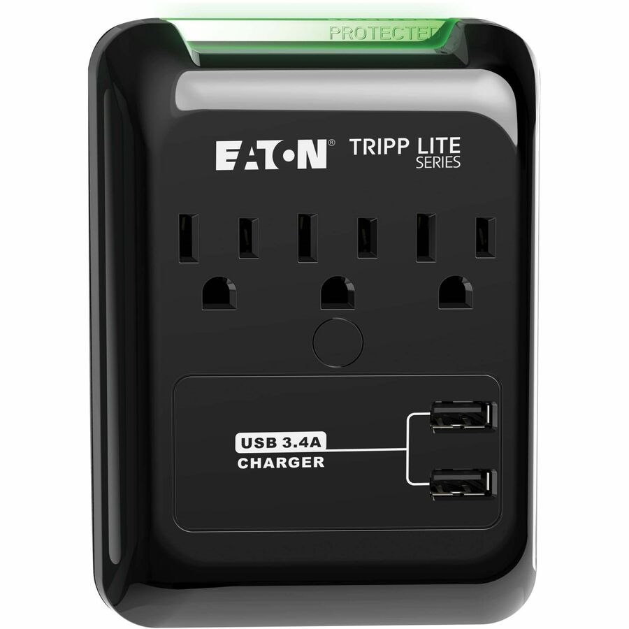 Tripp Lite by Eaton Protect It! 3-Outlet Surge Protector, Direct Plug-In, 540 Joules, 3.4 A USB Charger, Diagnostic LED