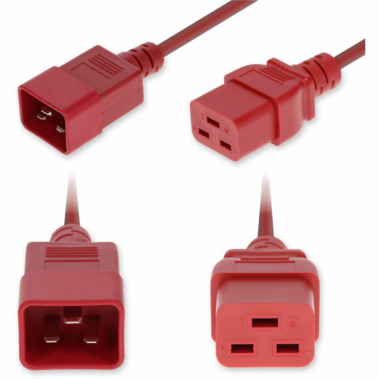 AddOn 1ft C20 Male to C19 Female Standard Commercial Temp 14 AWG 250V at 15A PVC SJT (Service Junior Thermoplastic) Red Power Cable