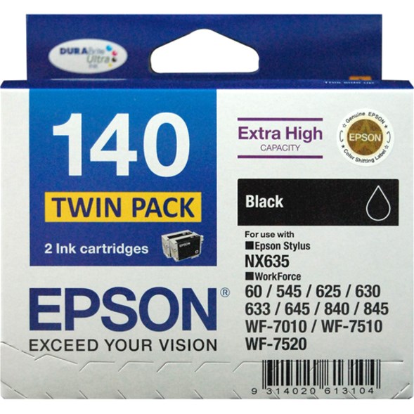 Epson DURABrite Ultra 140 Original High Yield Inkjet Ink Cartridge - Black - 2 / Pack