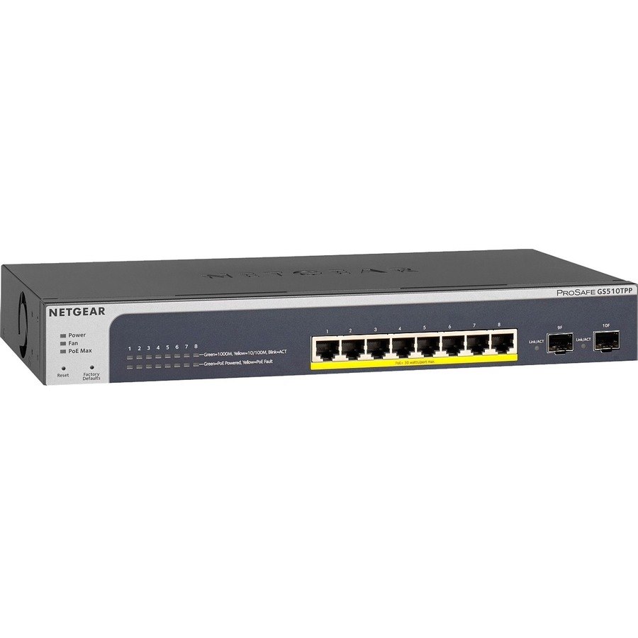 Netgear ProSAFE 8-Port PoE+ Gigabit Smart Managed Switch with 2 SFP Ports (GS510TPP)