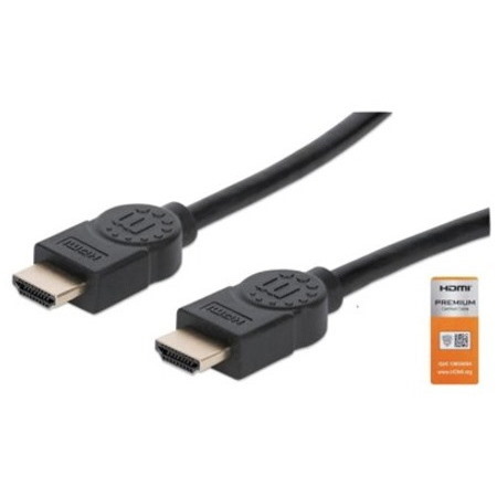 Manhattan HDMI Cable with Ethernet, 4K@60Hz (Premium High Speed), 3m, Male to Male, Black, HDMM3MP, Ultra HD 4k x 2k, Fully Shielded, Gold Plated Contacts, Lifetime Warranty, Polybag