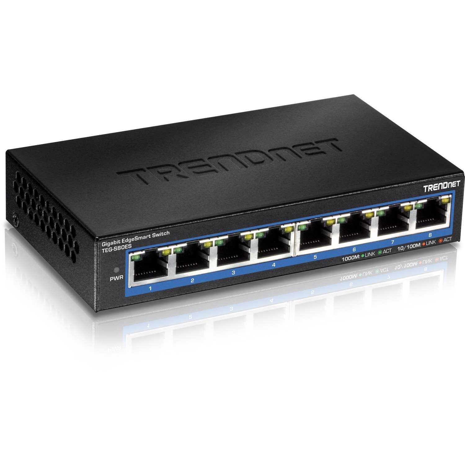 TRENDnet 8-Port Gigabit EdgeSmart Switch, 8 x Gigabit Ports, 16Gbps Switch Capacity, Ethernet Network Desktop Switch, Managed Gigabit Switch, Metal, Fanless, Lifetime Protection, Black, TEG-S80ES