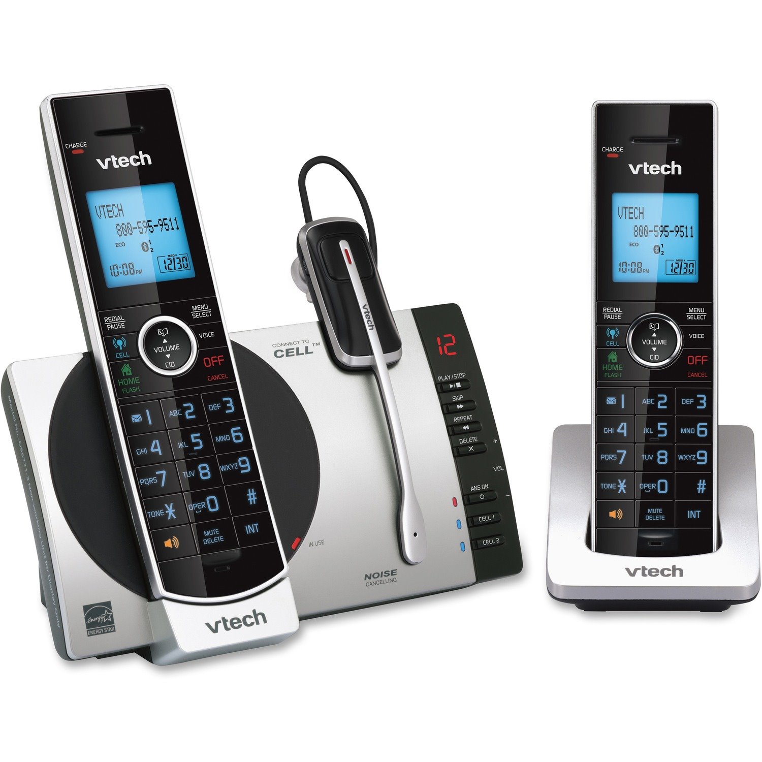 VTech Connect to Cell DS6771-3 DECT 6.0 Cordless Phone - Black, Silver