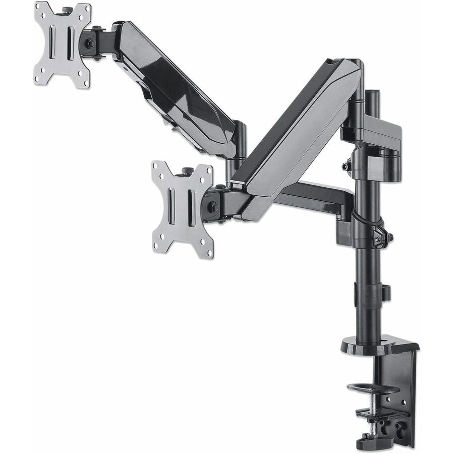 Dual Desk Mount for TV & Monitors (Full Motion Gas Spring), For screens 10" to 27" , Clamp or Grommet Assembly, VESA compatability: 75x75 and 100x100mm - check the dimensions of the four mounting holes on back of screen to ensure it fits, Max 8kg (each)