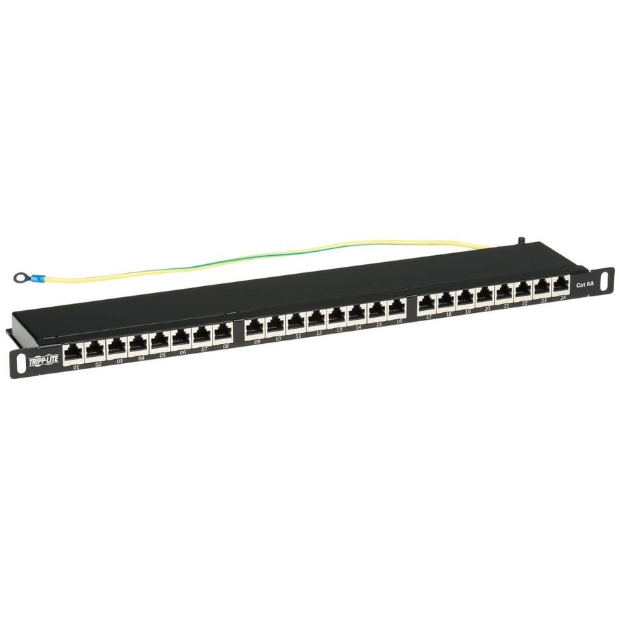 Eaton Tripp Lite Series Cat6a 24-Port High-Density Shielded Patch Panel - Dual IDC, 568A/B, RJ45 Ethernet, 0.5U Rack-Mount