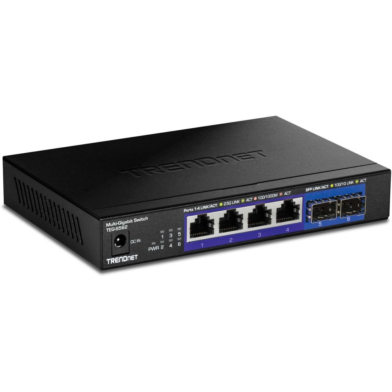 TRENDnet 6-Port Unmanaged Multi-Gig Switch, 4 x 2.5GBASE-T Ports, 2 x 10G SFP+ Ports Fanless, Compact Desktop Design, Metal Housing, Network Ethernet Switch, Lifetime Protection, Black, TEG-S562