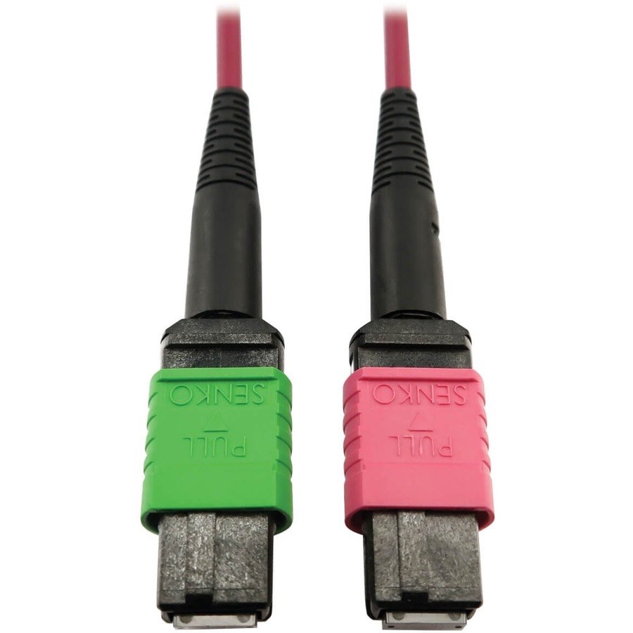 Eaton Tripp Lite Series 400G Multimode 50/125 OM4 Plenum Fiber Optic Cable, 16F MTP/MPO-APC to MTP/MPO-UPC (F/F), Magenta, 5 m