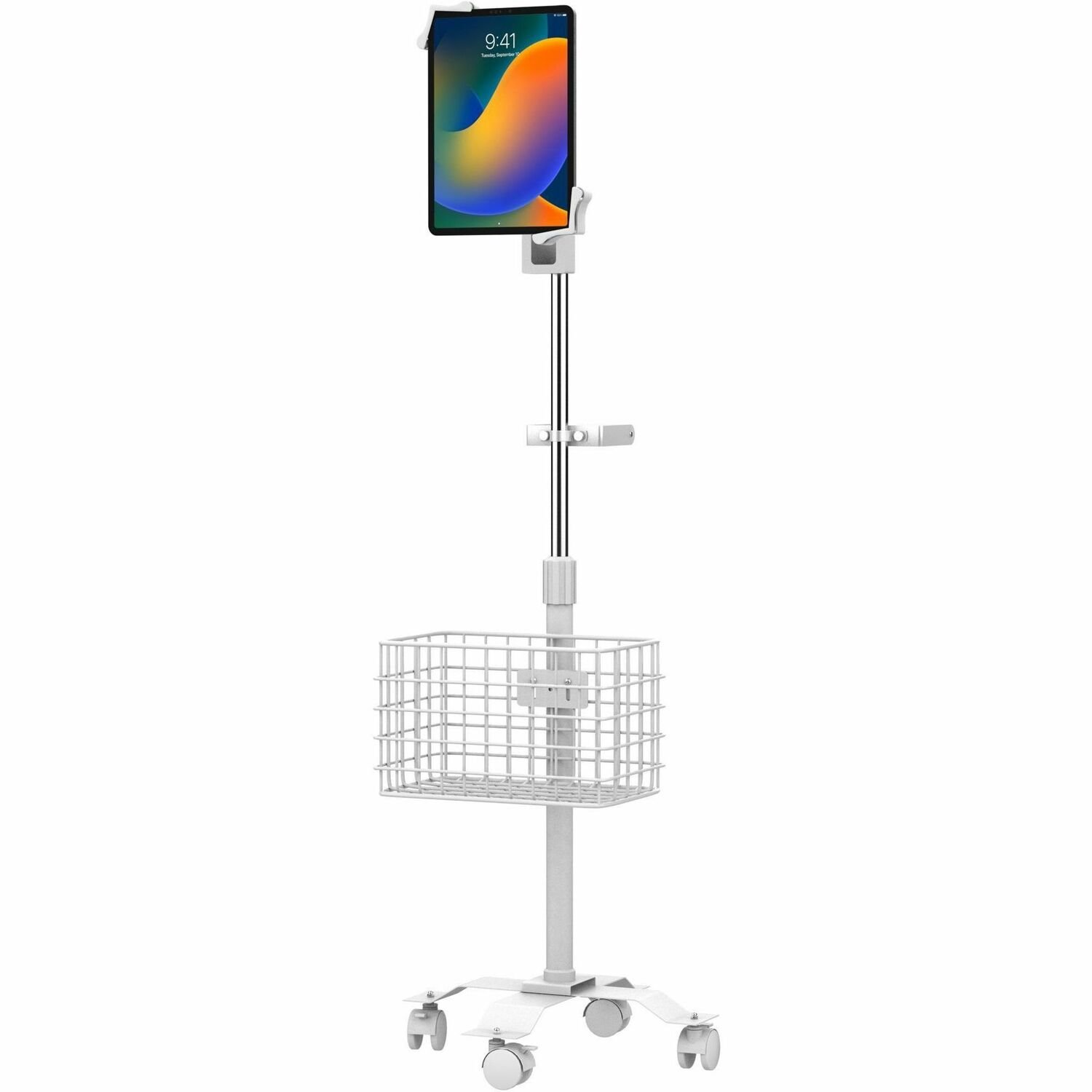 CTA Digital Compact Gooseneck Floor Stand with Accessories for 7-13-Inch Tablets (White)