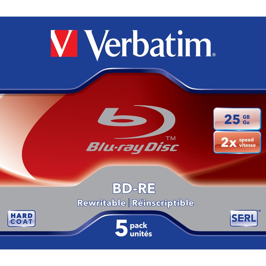 Verbatim 43615 Blu-ray Rewritable Media - BD-RE - 2x - 25 GB - 5 Pack Jewel Case