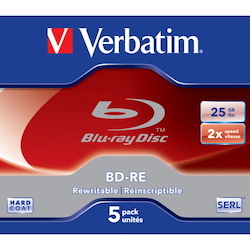 Verbatim 43615 Blu-ray Rewritable Media - BD-RE - 2x - 25 GB - 5