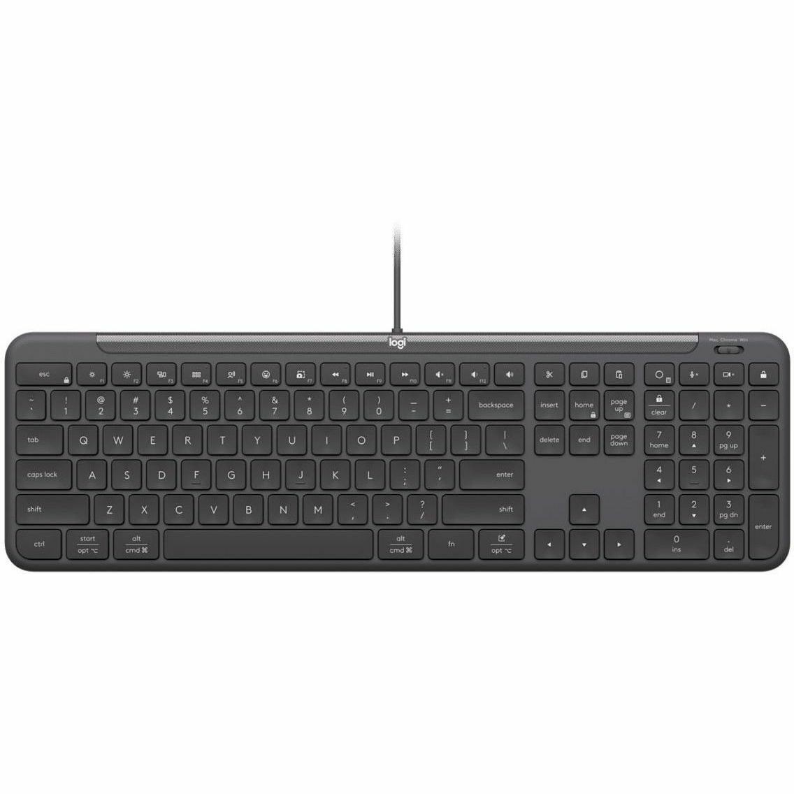 Logitech Signature Slim K620 Keyboard - Cable Connectivity - USB Type C, USB Type A Interface - QWERTY Layout - Graphite