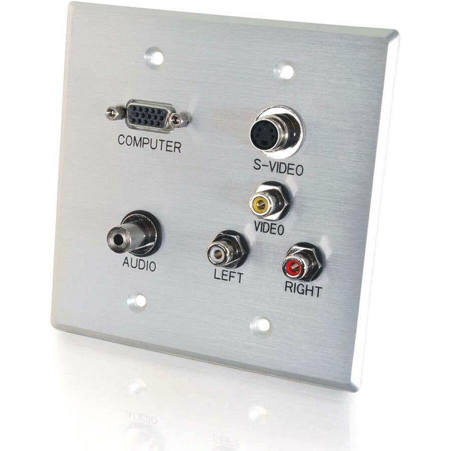 C2G VGA, 3.5mm Audio, S-Video, Composite Video and RCA Stereo Audio Pass Through Double Gang Wall Plate - Brushed Aluminum