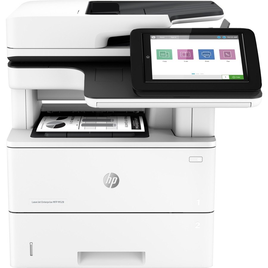 HP LaserJet M528 M528dn Laser Multifunction Printer-Monochrome-Copier/Scanner-43 ppm Mono Print-1200x1200 Print-Automatic Duplex Print-150000 Pages Monthly-650 sheets Input-Color Scanner-600 Optical Scan-Gigabit Ethernet