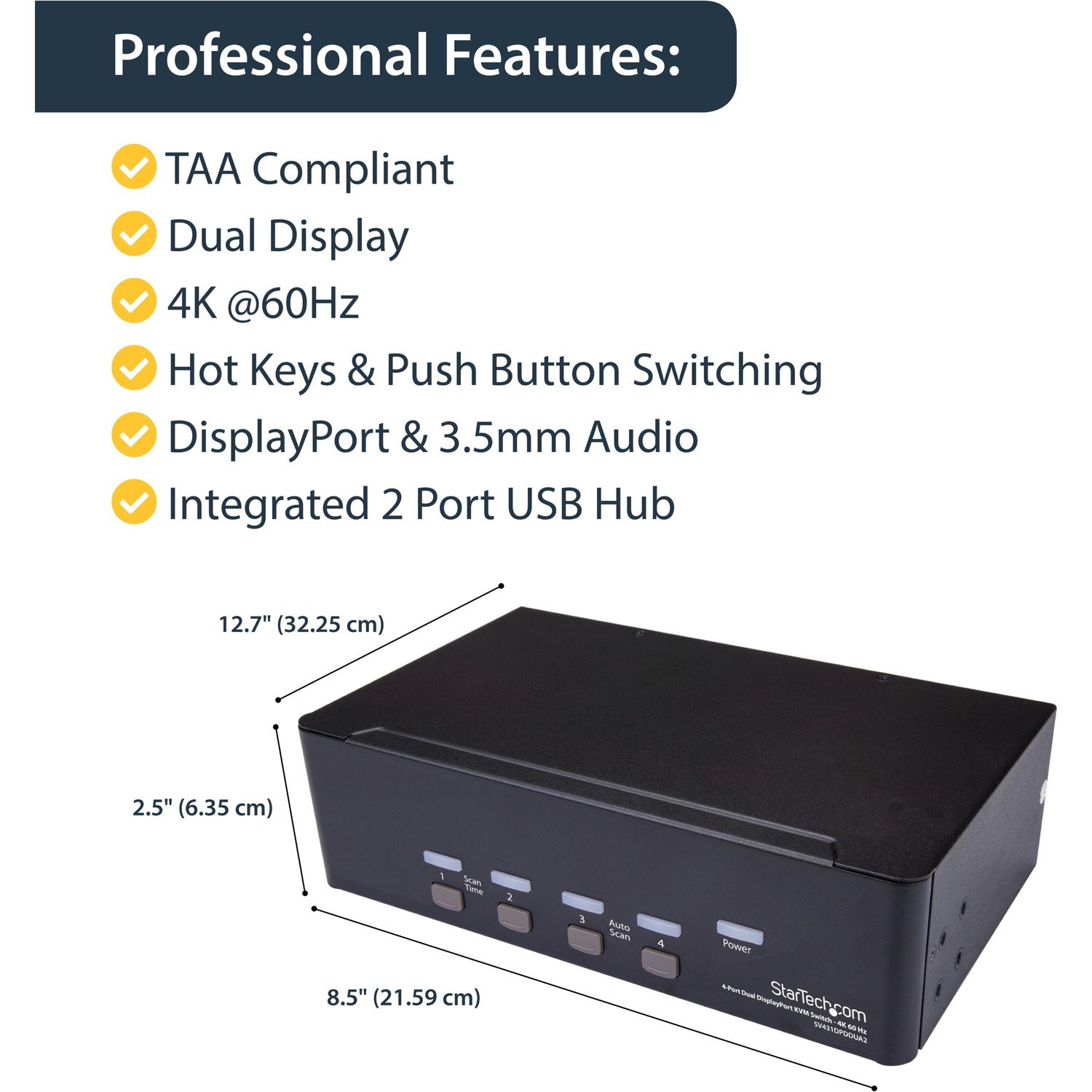 StarTech.com 4-Port Dual DisplayPort KVM Switch - 4K 60Hz