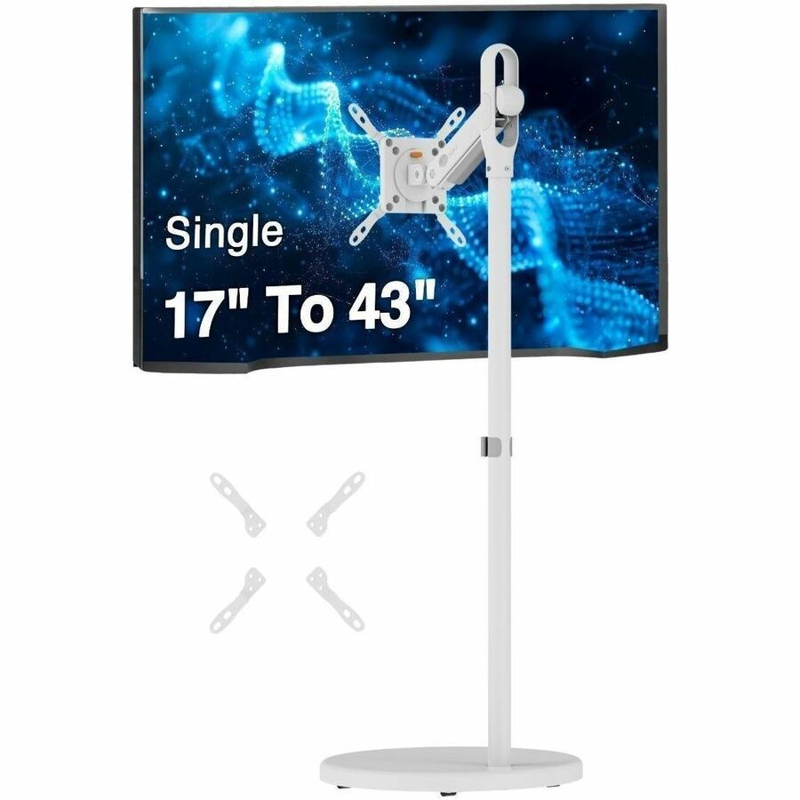 SIIG Single 43" Portable Monitor Arm TV Rolling Stand-White - Fits17"-43" Screens, up to 22 lbs