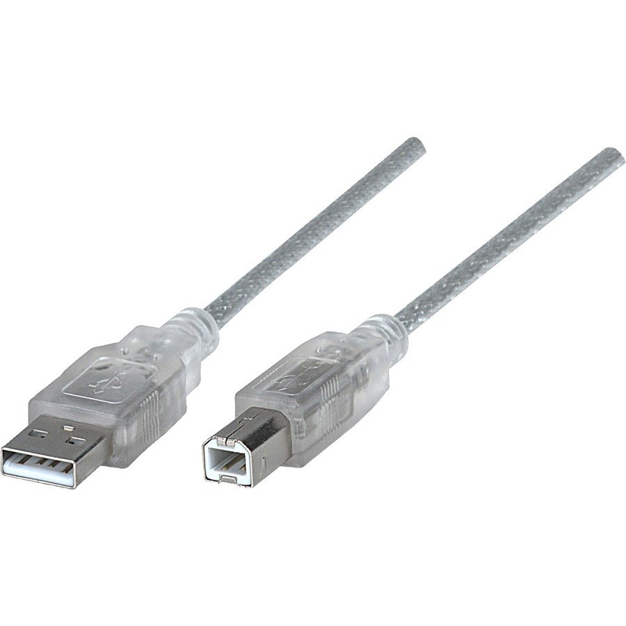 Manhattan Hi-Speed USB 2.0 A Male to B Male Device Cable, 6', Translucent Silver