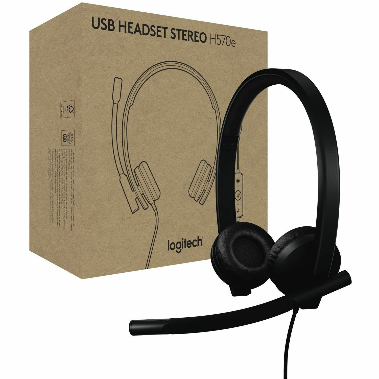 Logitech H570e USB Wired Stereo Headset, USB-A, Noise-Canceling Mics, Inline Controls, Certified for Microsoft Teams, Black