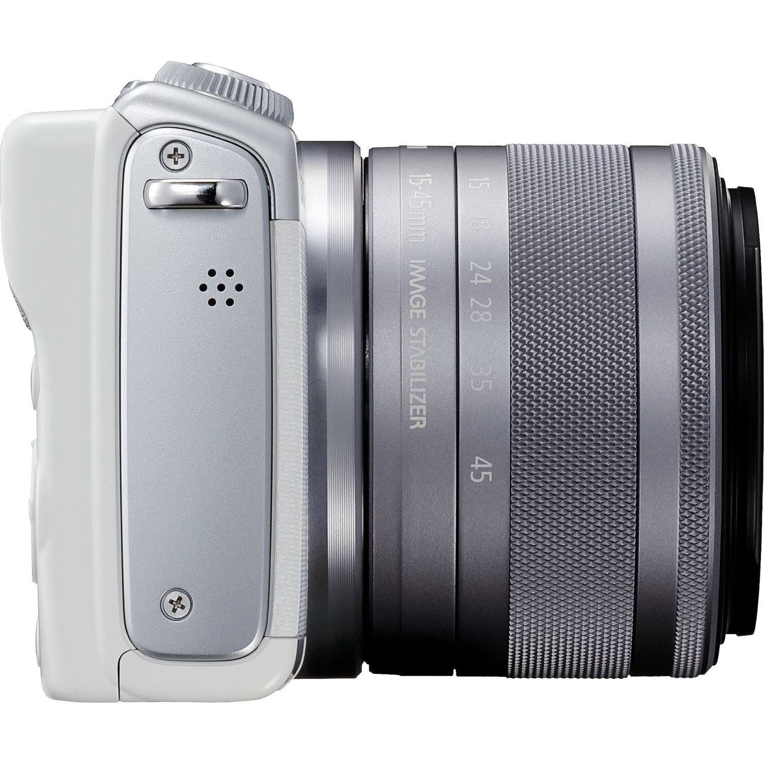 Canon EOS M100 24 Megapixel Mirrorless Camera with Lens - 0.59" - 1.77" (Lens 1), 2.17" - 7.87" (Lens 2) - White