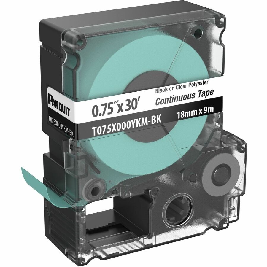 Panduit PXE&trade; T075X000YKM-BK MP Printer Cont. Tape, Safety & ID, Polyes, Blk/Clr, .75" W