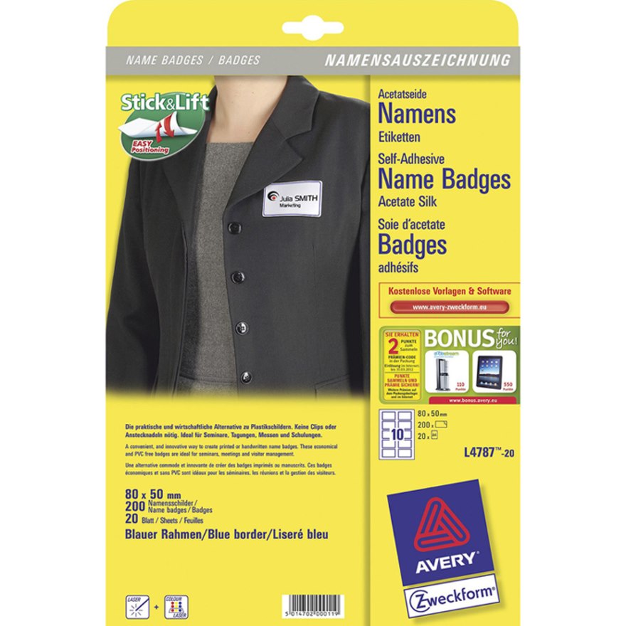 Zweckform Stick&Lift L4787 Name Badge Label with Blue Frame